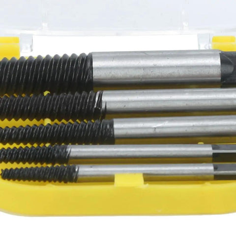 Heavy Duty 5 Piece Damaged Screw Extractor Set Made From Carbon Steel Perfect Left Hand Thread Remover Kit For Stripped Bolts And Broken Screws Easy Repair Tool To Get You Out Of A Jam. carbon steel extractors in yellow case