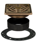 Integrated Slope Bonding Flange Shower Drain Kit with 4 Inch Square Oil Rubbed Bronze Grate