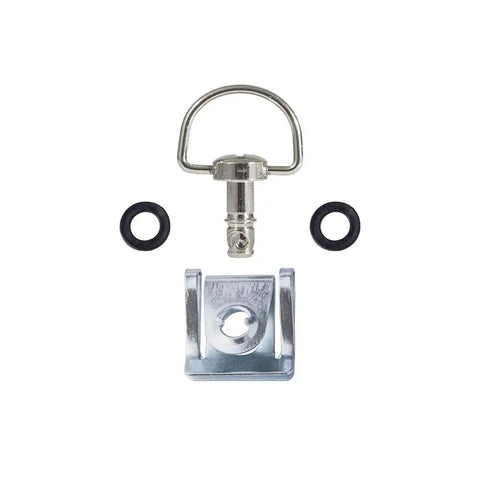 Close-up of One Quarter Turn D Ring Quick Release Race Fasteners Clip Style Type C For Motorcycle Fairings Silver 14mm with washers