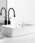 USZWBY Vessel Sinks Nordic Ceramic Table Basin Side Corner Drainage Washing Machine Balcony Home Washbasin Pool with Washboard Bathroom Bowl Sink in modern bathroom setting with black faucet.