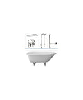 54 Inch Cast Iron Roll Top Tub Kit That Hits Different With Chrome Plated Overflow Drain And Pop Up Waste Right Side Filler White Enamel Shower Setup.