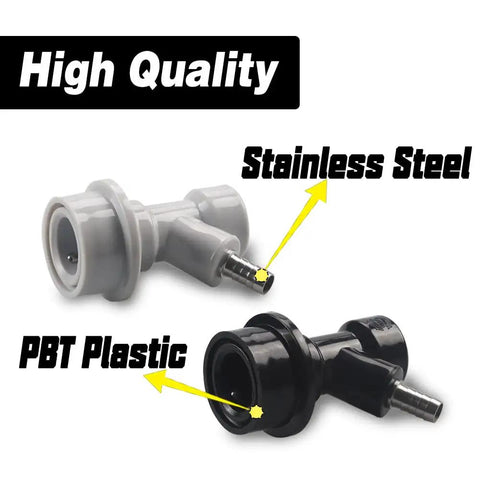 Keg Ball Lock Disconnect Set With Gas 1/4 Barb And Liquid 1/4 Barb Quick Disconnects Plus Beer Swivel Nuts For Home Brewing, PBT and stainless steel