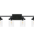 Dope Four Light Matte Black Vanity Lights Over Mirror Farmhouse Style Wall Sconces with Clear Glass Shades for Bathroom