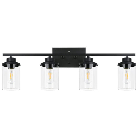 Dope Four Light Matte Black Vanity Lights Over Mirror Farmhouse Style Wall Sconces with Clear Glass Shades for Bathroom
