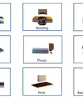 Image of various metalworking tools including punch, riveting, bending, and extrusion for Smooth Operator Pneumatic Punch Press.