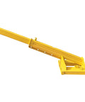 Heavy Duty Forklift Jib Boom Crane With Fully Adjustable Telescopic Arm And Pivoting Chain Hoist Hook, yellow boom with hook.