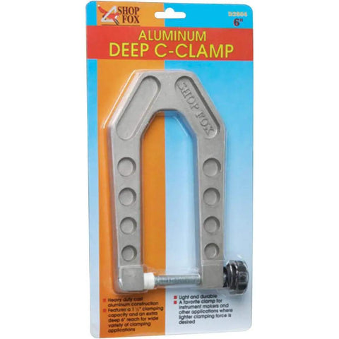 Deep Reach Aluminum C Clamp With 6 Inch Reach, 1.625 Inch Clamping Capacity, Lightweight Cast Aluminum Construction in packaging