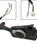 Suzuki Outboard Remote Throttle Control 67200-93J50 with wires for side-mounted control box and 4-stroke push to open function.