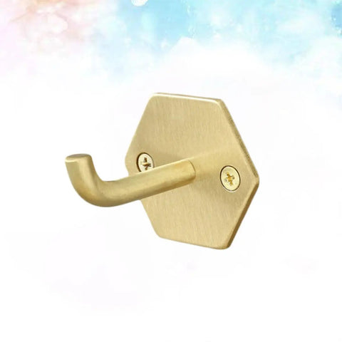 Top Shelf Brass Wall Hooks For Towels And Mugs No Sweat Rust Proof Bathroom Hanger with hexagonal plate and curved hook.