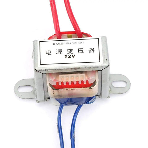 AC To AC Isolation Power Transformer, 220V Input To 12V And 24V Output, 50Hz, 2W, Single Phase EI Core, front view with wires.