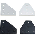 Heavy Duty Five Hole Metal Corner Brace And Shelf Bracket Set in black and silver steel, ideal for DIY projects and shelving.