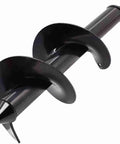 Side view of 4x12 inch garden bulb auger drill bit with black steel spiral flight and hex shank