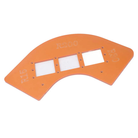 Top Shelf Router Corner Radius Template For Woodworking Jig R15 R30 R100 R200 in orange polymer, ideal for precise rounded corners.