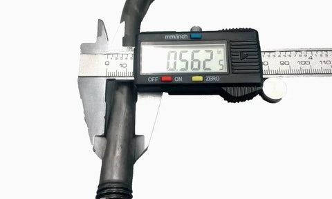 Beefy U-Bolt Kit For Trailer Axles Five Eighths Inch By Four Inch By Eight And A Half Inch With Tie Plates And Nuts, Easy Install For Securing Axles To Two Inch Wide Leaf Springs, digital caliper measuring U-bolt