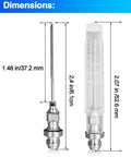 Diagram showing dimensions of 8 Piece Grease Gun Needle Tip Set For DIY And Pros 18 Gauge Stainless Steel Mini Syringe Nozzles.