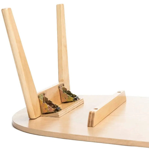 Wooden table legs with folding hinge for furniture with self locking mechanism, 90 degree and zero degree adjustable, assembled view