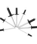 200 Piece Black Blind Rivet Kit High Strength Round Head Assortment Durable Finish Rust Resistant set displayed on white background