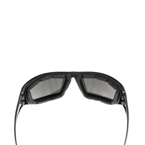 Back view of XT1-21 Extremis Full Black Frame Safety Glasses With Smoke Anti Fog Lens For Adults, showing foam-lined frame and soft nose pads.
