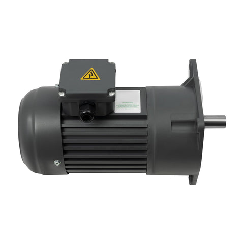 Side view of Beefed-Up AC Gear Motor 400W 1/2HP Electric Gear Reducer With Variable Speed, durable aluminum housing and vertical mount.