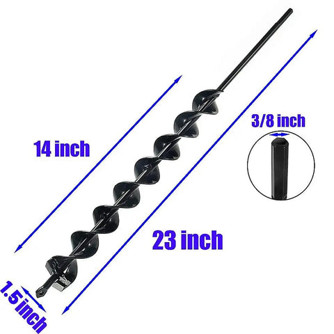 Beefed-Up Heavy Duty 23 Inch Post Hole Auger Drill Bit with Two Sharp Thickened Blades, 8-Spiral Flights, Black