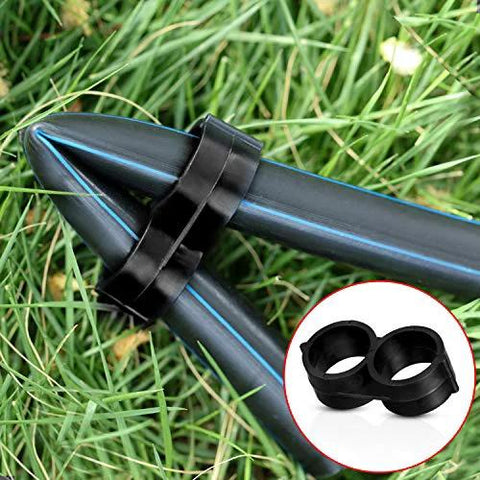 Boao drip irrigation fittings kit with 1/2 in barbed connectors, black tubing with blue stripe, 28-piece set.