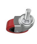 4 Pack Heavy Duty Swivel Caster Wheels 2.5 Inch Diameter For Rolling Shop Carts And Heavy Load Furniture With Heavy Hauler Ball Bearing Threaded Stem Casters close-up of a red swivel caster with threaded stem.