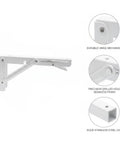 Sturdy Floating Shelf Brackets 7.7 X 5.1 X 2.9 Inches, electroplated stainless steel, white finish, hinge mechanism detail
