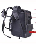 Side view of Waterproof DSLR Camera Backpack With Padded Twin Straps Thickened Build Durable Canvas showing pockets for accessories.