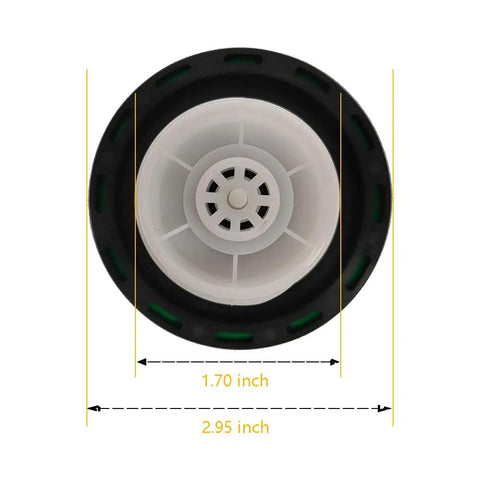 Base view of Locking Diesel Fuel Cap With Keys Fits Chevy Silverado Express C3500 K3500 Dodge Ram 3500 W350 D350 Ford F 250 E 350 GMC Sierra Savana Interchange 9MGC791 10591D OE Quality Durable Secure Cap showing measurements 1.70 inch × 2.95 inch