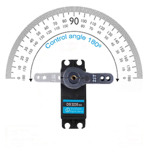 Front view of ZOSKAY 35kg high-torque coreless servo with metal gears and blue label, 180° rotation