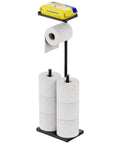 Free Standing Toilet Paper Holder With Shelf For Bathroom Holds Seven Rolls Total With One In Use And Six In Reserve Black