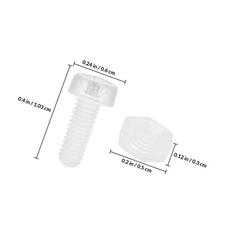 Clear Acrylic Fastener Kit 100 Piece Set Transparent Screws And Nuts For Precise Pro Grade Assembly, Dope Hardware For Furniture, Home Improvement, And Mechanical Projects, Durable Bundle. clear acrylic screw and nut with dimensions shown