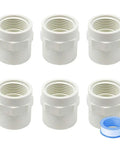 Six Pack 1 Inch PVC Coupling Fittings White Slip To Female Thread Pipe Adapters For Schedule 40 PVC Piping Includes 3M Sealing Tape