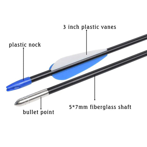 Recurve Bow Arrows 26 Inch Fiberglass Arrow Set With Blue And White Vanes For Target Practice Safety Glass For Youth Beginners Gals