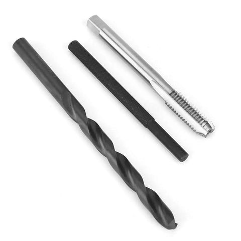 Top Notch Jiawu Thread Repair Kit 1/4-20 UNC For Auto And Electrical Gear Fixes Damaged Screws Fast With Stainless Steel Sleeves Built To Last Heavy Duty Insert Tools That Bring Your Machinery Back From The Dead And Keep Everything Running Smooth Without, 1/4-20 UNC tap, drill bit, and insert tool on white background
