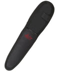 Puncture resistant nylon sheath for double sided duct knife with smooth and serrated edges includes Velcro strap, black color.