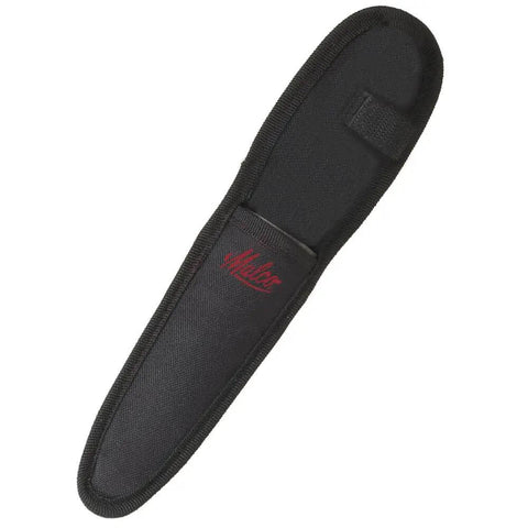 Puncture resistant nylon sheath for double sided duct knife with smooth and serrated edges includes Velcro strap, black color.