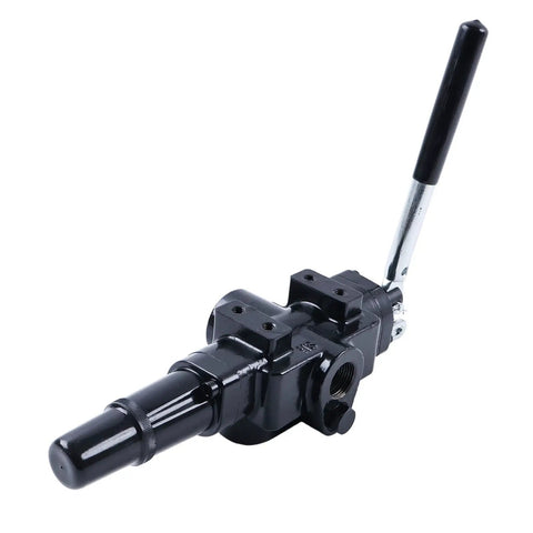 Adjustable Detent Single Spool Hydraulic Log Splitter Valve A7 For 25GPM 3500PSI Open Center With One Half Inch Inlet And Three Quarter Inch Outlet Ports Compatible With SpeeCo S390406SC Huskee MTD Ariens Cub Cadet And More showing side view with control lever and port fittings.
