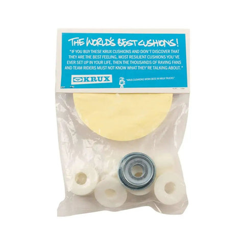 Packaged Krux Skateboard Truck Bushings Set 92A White For Most Standard Trucks Includes Upper And Lower Bushings Pivot Cups Washers