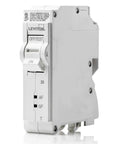 20A 1 Pole Plug On AFCI GFCI Breaker Thermal Magnetic 120V White with reset lockout, side view