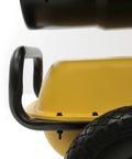 Close-up of Built Different 185000 Btu Forced Air Diesel Heater base, showcasing run flat tires and sturdy frame.