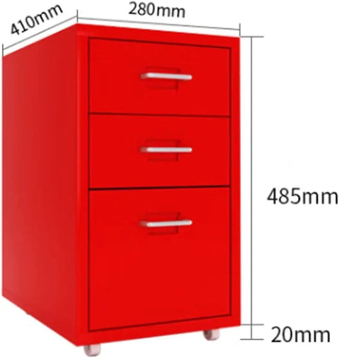 Red Mobile Metal File Cabinet With Lock Three Drawer Rolling Organizer For Home Office Storage Secure Filing Cabinet With Silent Glide Rails