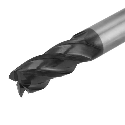 Close-up of a tungsten steel cutter from 8 Piece Carbide End Mill Set 2 to 12 mm Tungsten Steel Milling Cutters High Speed Tool Kit.