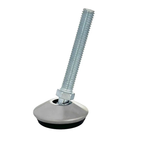 Eight Piece Adjustable Furniture Feet Set With Self Leveling Screws For Chairs Tables Cabinets And Restaurant Benches M8 And M10 Threads Heavy Load Support For Leveling On Uneven Floors, featuring a metal threaded post and base for stability.