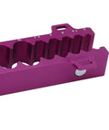 Close-up view of purple Aluminum Alloy Suspension Vise With Soft Jaw For Bike Front Fork And Hub Clamp Rear Shock Fixture