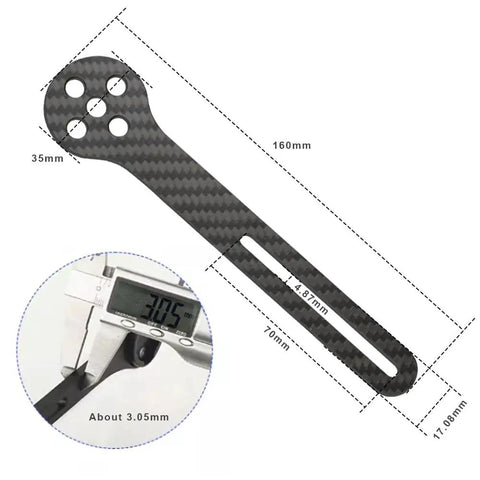 Carbon Fiber GPS Bike Computer Mount With Stopwatch Holder For Speedometer And Accessories, 3K Matte Finish, 160X35mm, close-up measurements