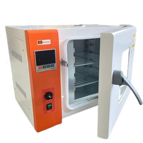Digital Forced Air Drying Oven With Temperature Control And Adjustable Fan 14x14x14 Inch Chamber Kiln Style Heating Oven, door open