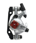High Performance Road Disc Brake With 160mm Rotor Front And Rear Caliper Featuring Buttery Smooth Aluminum Build side view showing aluminum caliper details.