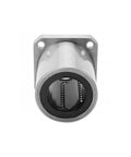 Low Noise 50mm Square Flange Linear Bearing for 3D Printers and CNC Machines, High Precision Bearing Steel Guide for Silky Smooth Motion and Reliable, Quiet Performance in Tight Workspaces. Front view of LMK50UU square flange bearing