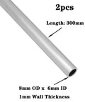 6063 Aluminum Tubing 8mm OD By 6mm ID 300mm Length 1mm Wall Seamless Round Tube Pack Of 2 with dimensions labeled